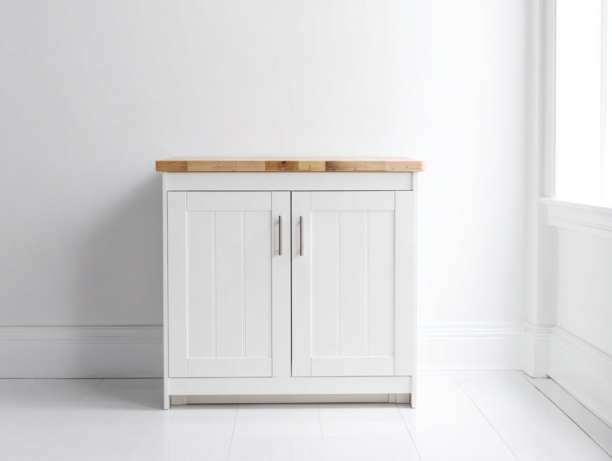 Credenza - legno-pannello lavorato-metallo - 112x41x86 cm - bianco-legno naturale - moderno rustico