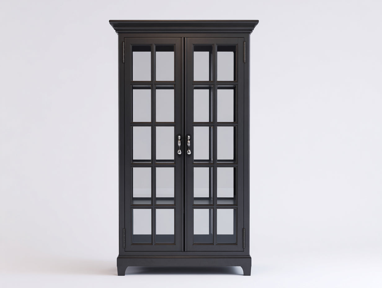 Vetrina - legno-vetro-metallo - 100x44x196 cm - Nero-Argento - stile neoclassico