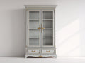 Vetrina - legno-vetro-metallo - 100x45x190 cm - Grigio chiaro-Bianco-Oro - stile classico