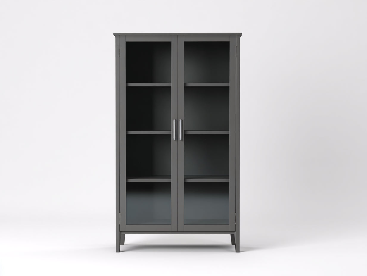Vetrina - legno-vetro-metallo - 105x40x185 cm - Grigio scuro - stile moderno minimal