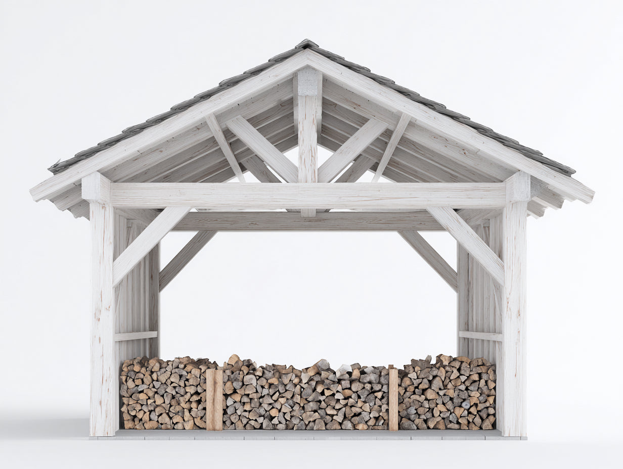 Portalegna-Legno-250x88x210 cm-Bianco spazzolato-Grigio pietra-Classico aperto