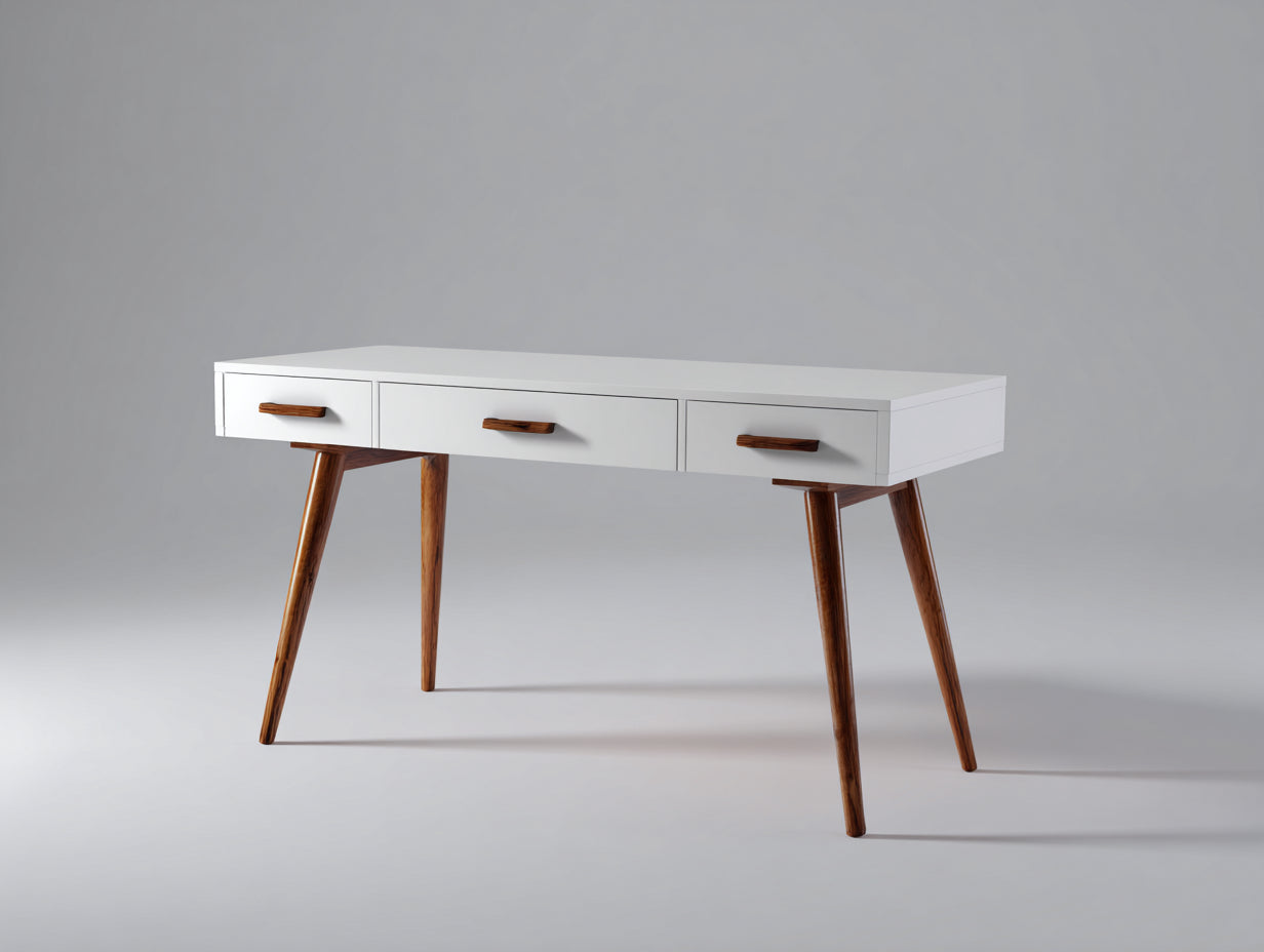 Scrivania - legno-MDF - 128x52x76 cm - bianco-noce - stile moderno