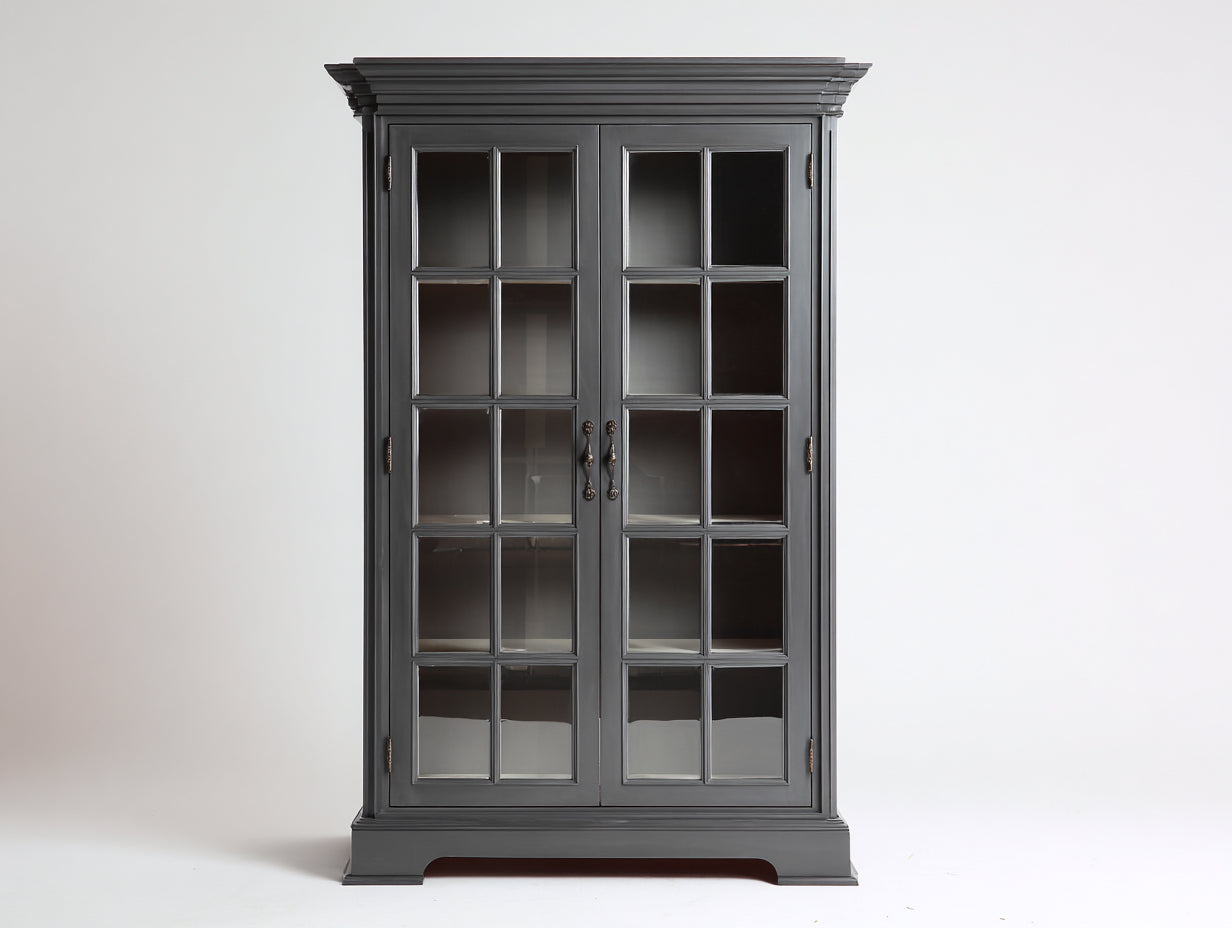 Vetrina - legno-vetro-metallo - 110x47x198 cm - Grigio antracite-Bronzo - stile neoclassico