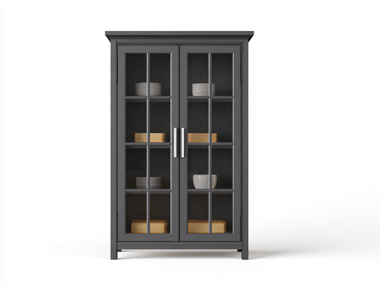 Vetrina - legno-vetro-metallo - 101x44x189 cm - Grigio antracite-Argento - stile tradizionale