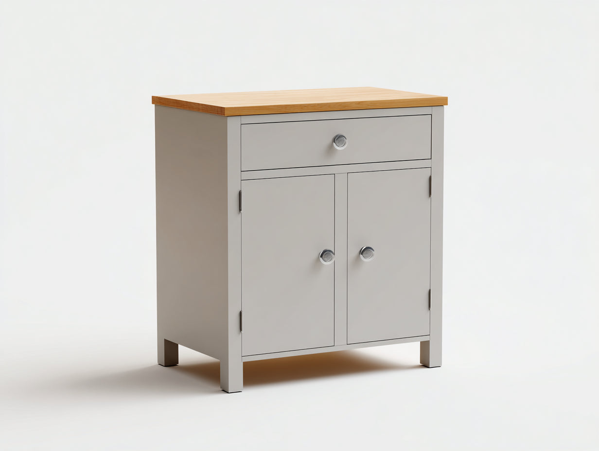 Credenza - legno-pannello lavorato-metallo - 88x38x81 cm - grigio chiaro-legno naturale-argento - moderno rustico