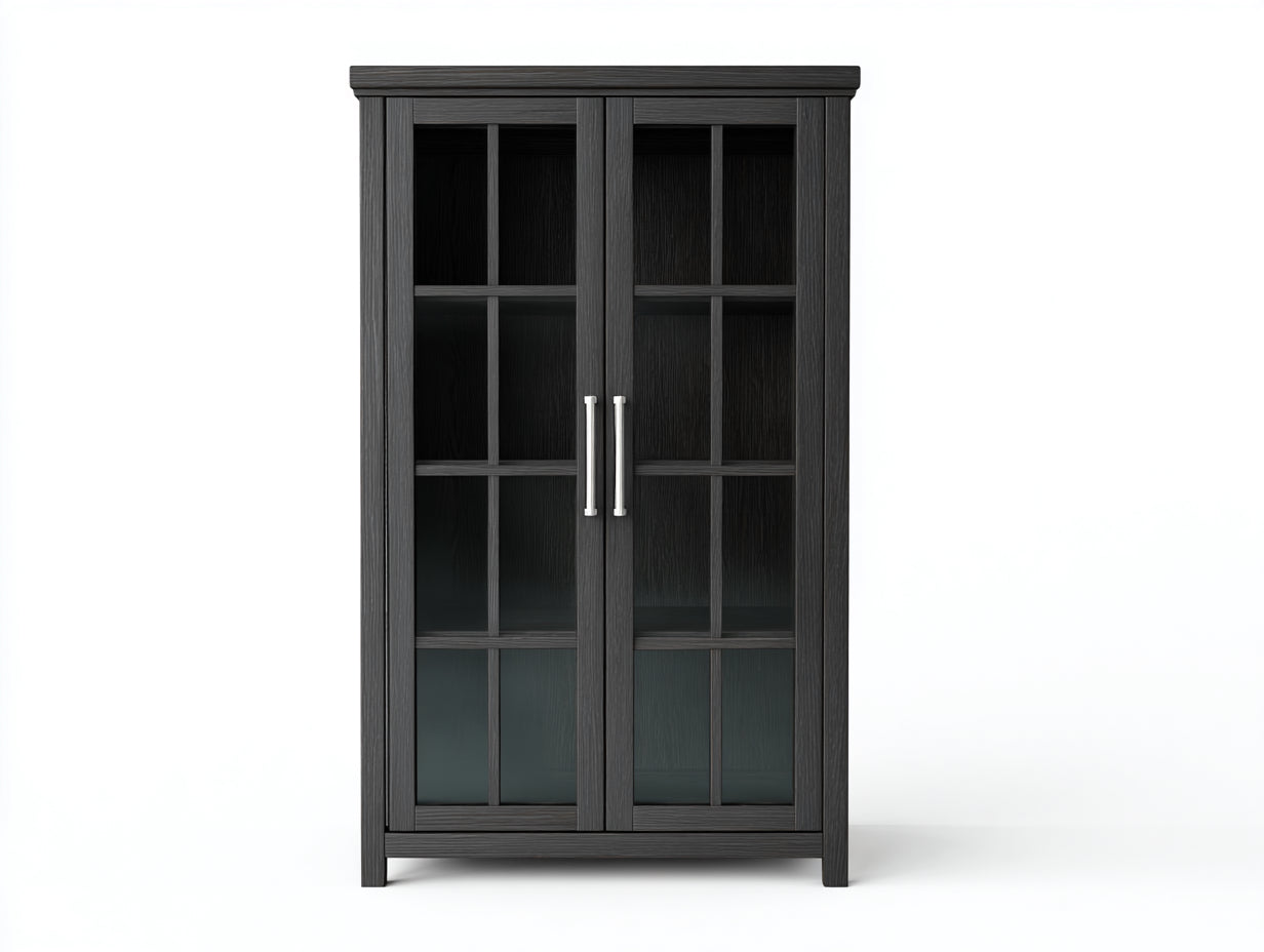 Vetrina - legno-vetro-metallo - 98x42x190 cm - Nero-Argento - stile tradizionale