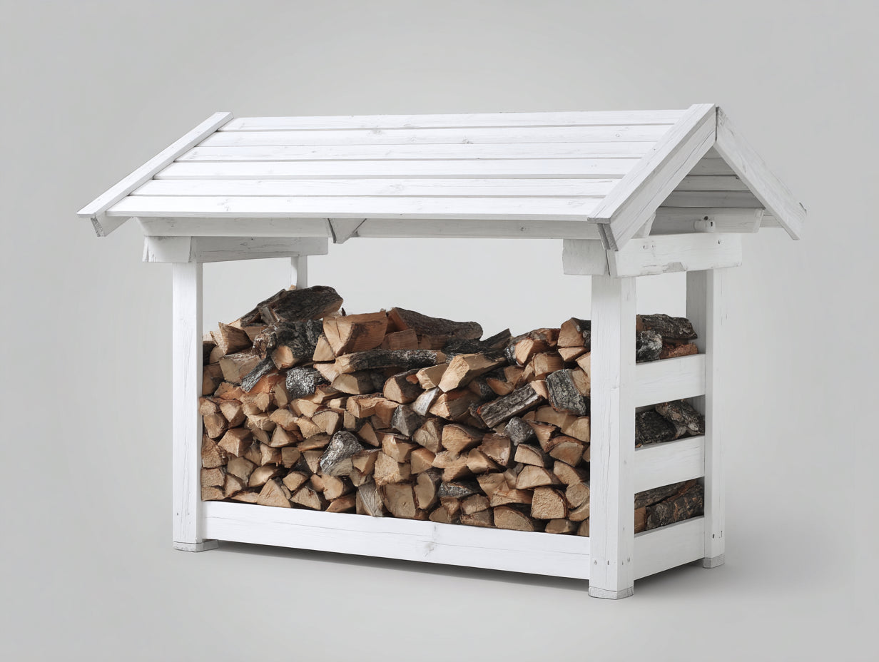 Portalegna-Legno-185x78x170 cm-Bianco-Classico aperto con tetto sporgente