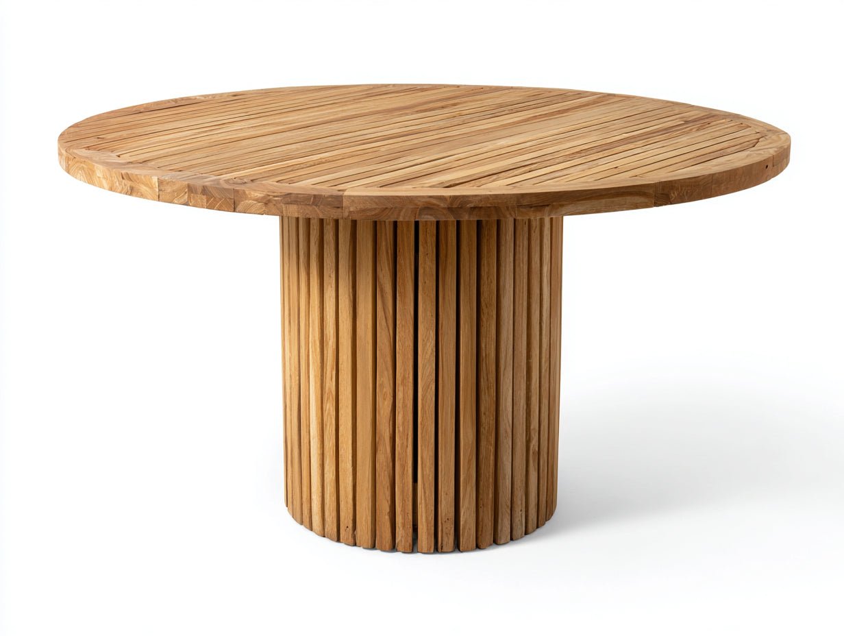 Tavolo da giardino - Teak - 140x140x76 cm - Teak naturale - Design cilindrico