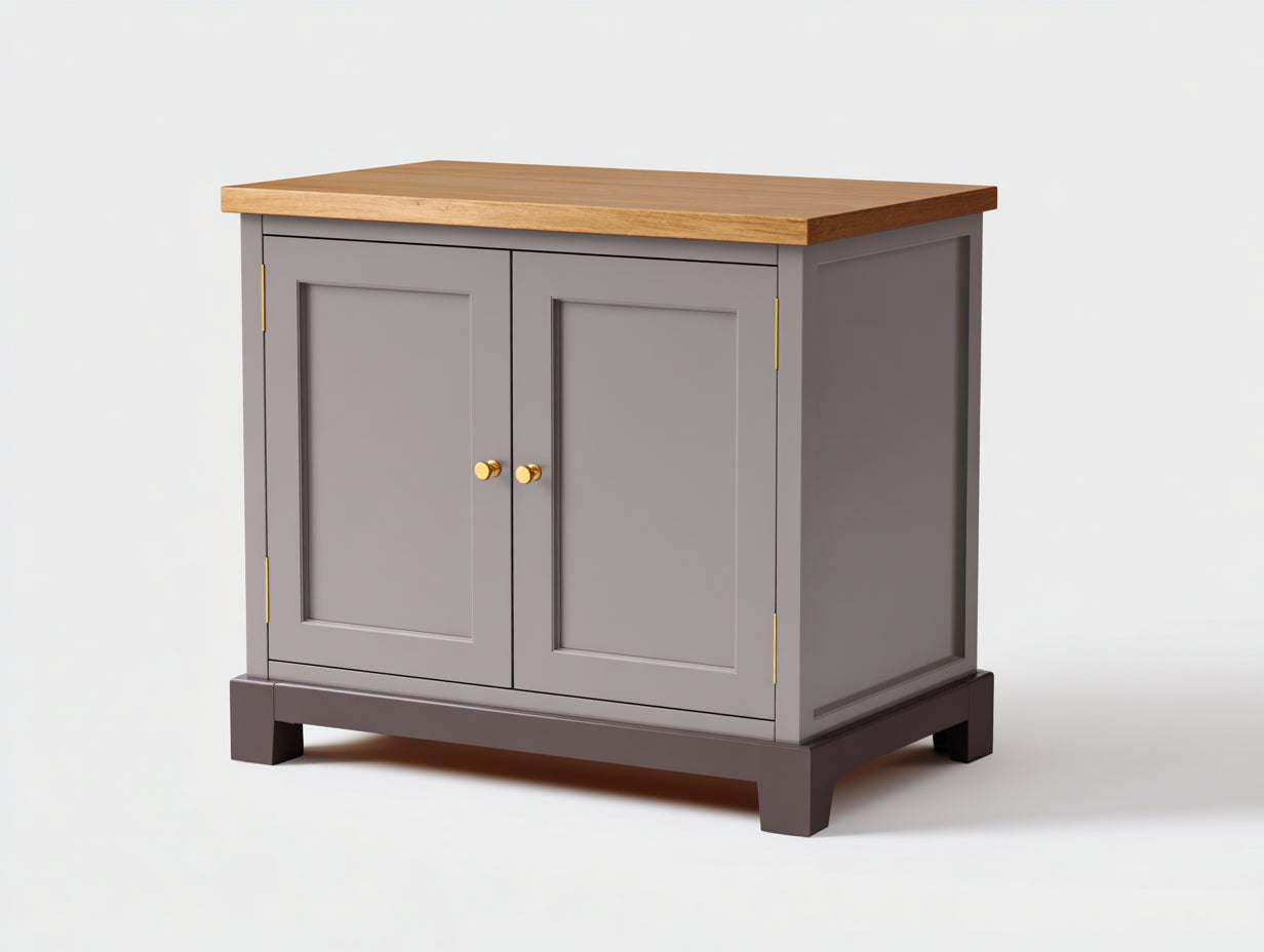 Credenza - legno-pannello lavorato-metallo - 104x45x84 cm - grigio tortora-legno naturale-marrone-ottone - classico rustico