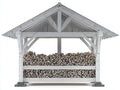 Portalegna-Legno-Pietra-285x95x220 cm-Bianco decapato-Grigio chiaro-Rustico con tetto spiovente