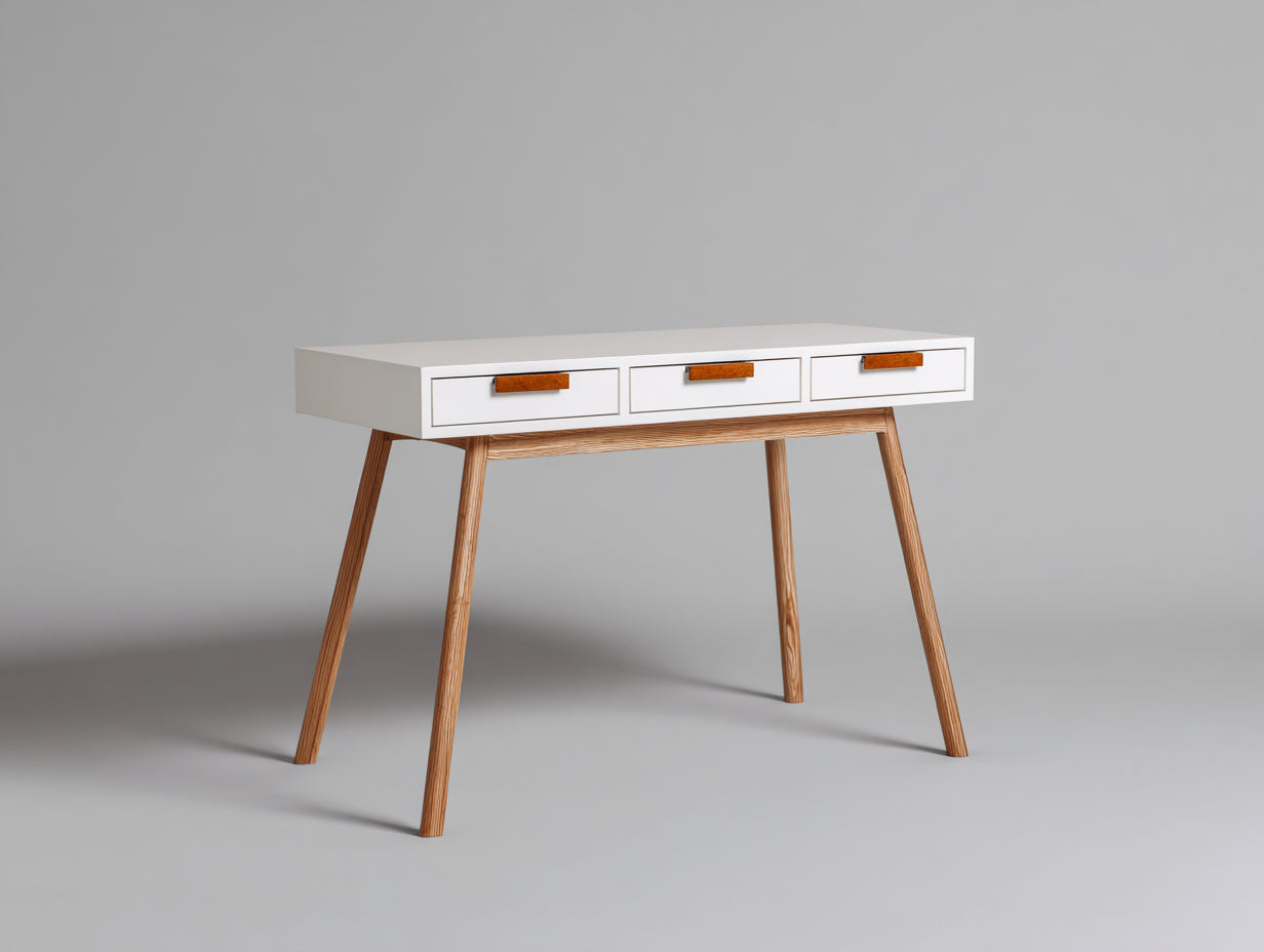 Scrivania - legno-MDF - 115x48x77 cm - bianco-naturale - stile contemporaneo