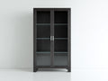 Vetrina - legno-vetro-metallo - 110x42x185 cm - Rovere scuro-Nero-Argento - stile moderno