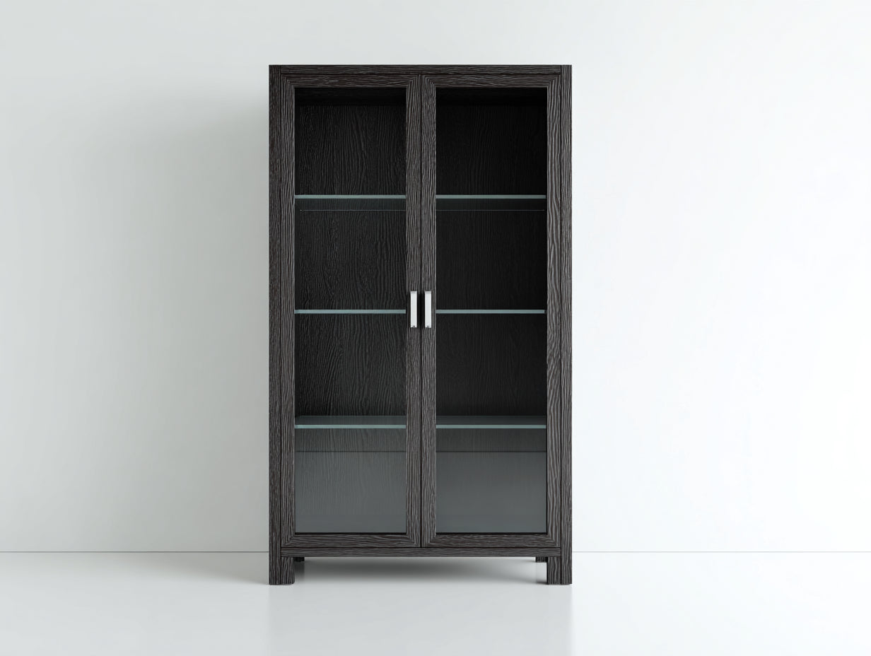 Vetrina - legno-vetro-metallo - 110x42x185 cm - Rovere scuro-Nero-Argento - stile moderno