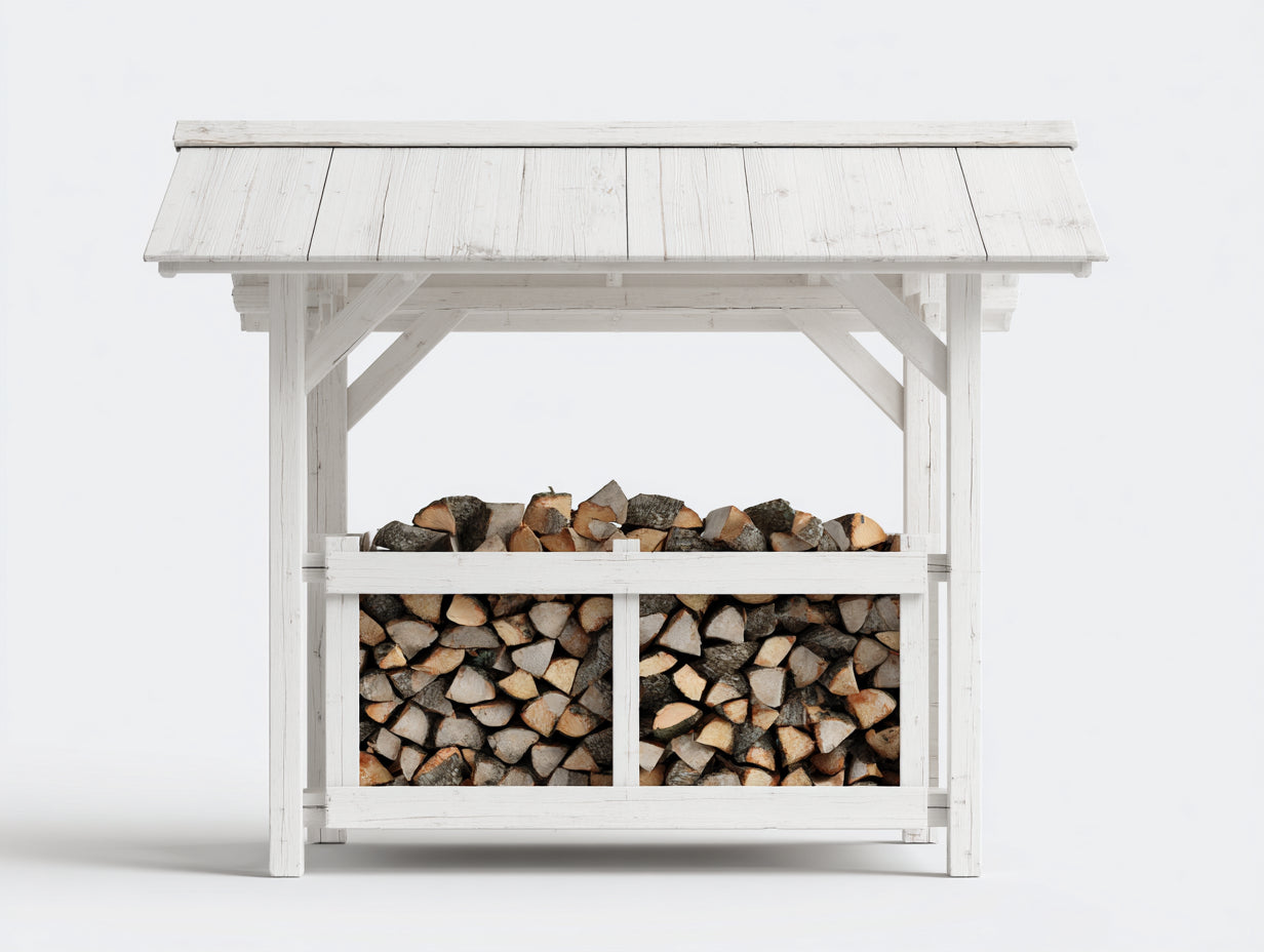 Portalegna-Legno-170x72x178 cm-Bianco-Compatto con tetto inclinato