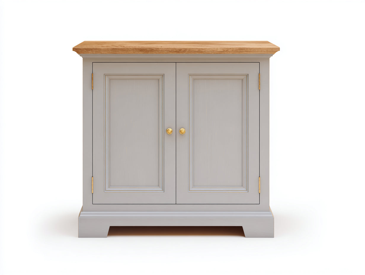 Credenza - legno-pannello lavorato-metallo - 118x42x85 cm - grigio tortora-legno naturale-ottone - classico rustico