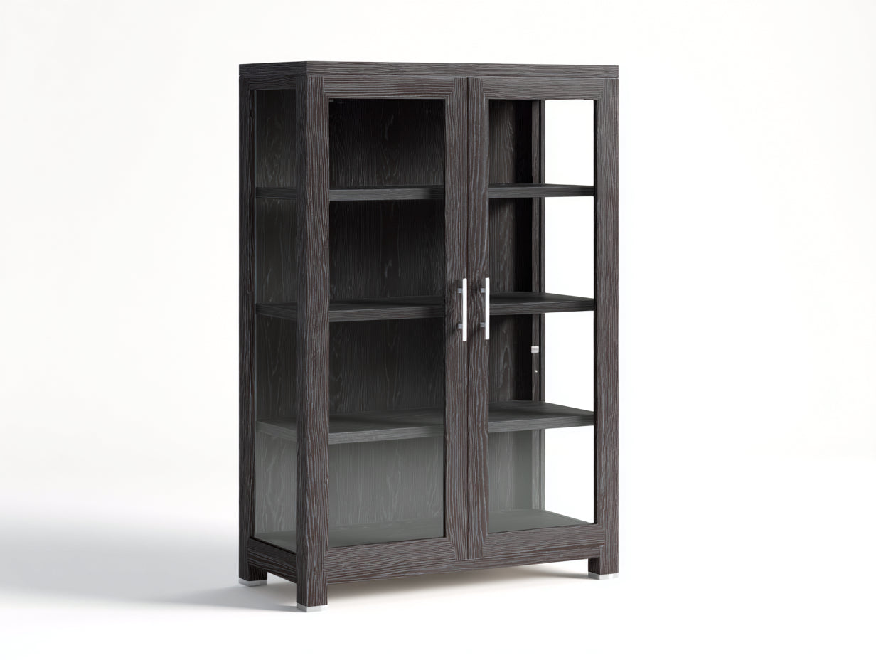 Vetrina - legno-vetro-metallo - 112x44x184 cm - Rovere scuro-Argento - stile moderno